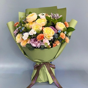 MD0923 花邊康乃馨 香檳庭院玫瑰 藍星花  橙色小丁